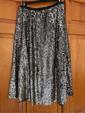 Maeve Anthropologie Sequin Midi Skirt in Silver